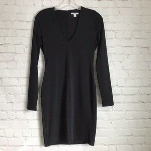 Bar III Black V Neck Bodycon Dress Medium M Back Zipper Long Sleeve Jersey